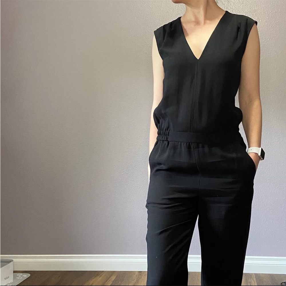 J. Crew Classic Black Oxford Drapey V-Neck Jumpsuit